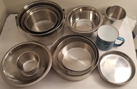 Steel pots and dishes for van